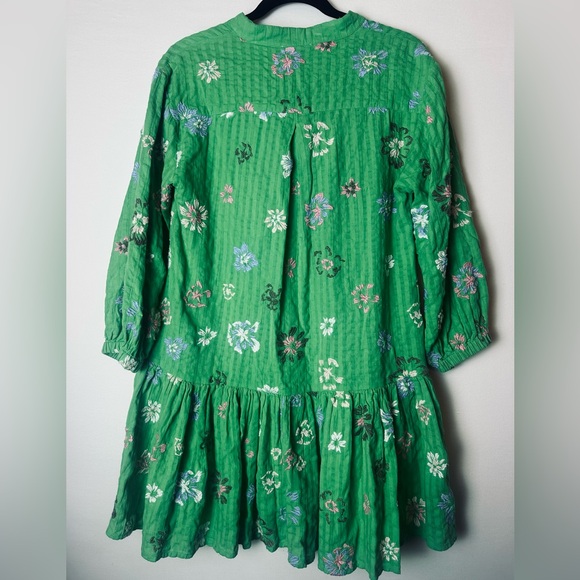 ❗️Tanya Taylor OLIANA FLORAL-EMBROIDERED SEERSUCKER MINIDRESS FLORAL KELLY GREEN - Picture 8 of 11